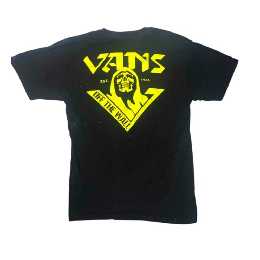 Vans Off The Wall Black T-shirt Neon Yellow Graphic On Back Skull Size Small